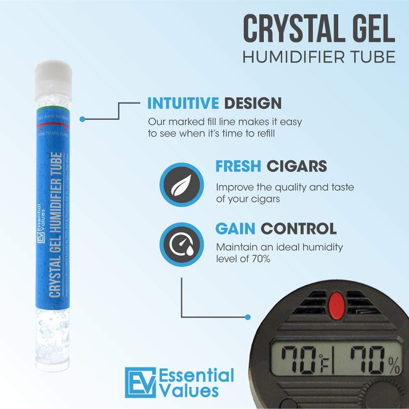 Essential Values 2 Pack Cigar Humidor Packets, Tubes - Humidifier Crystals, Beads - Keeps Humidity at 70% in Cigar Box with PG Infused Gel Protects up to 25 Cigars - Perfect for Travel - Image 4